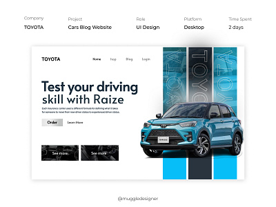 “TOYOTA” Cars Blog Website by Muggle Designer 3d animation branding design graphic design illustration logo motion graphics ui vector