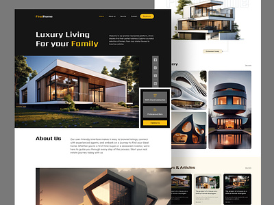 FirstHome-Realstate landingpage apartment branding clean creative decor figma homedecor interior interior agency interior website landing page luxurylifestyle property realstate smart home ui ui design uiux web design website website design