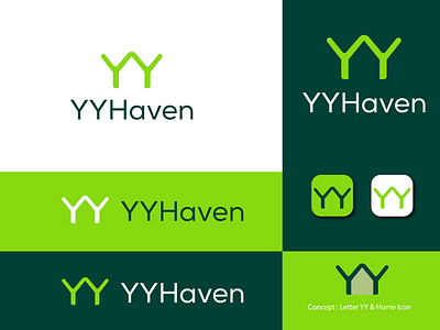 YYHaven Logo Design art design branding clever logo design graphic design home house icon interior logo logo design mark modern logo negative space y letter yy