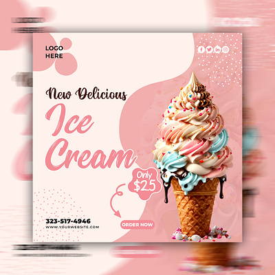 Ice-Cream Socia Media Post adobe illustrator graphic design ice cream post social media post typography.