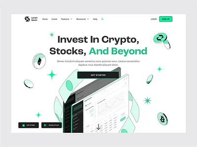 Financial Investment - Landing Page V3 2d branding crypto cryptocurrency dashboard design finance financial fintech graphic design illustration invest investing landing page stocks trader ui ux vector