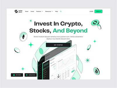 Financial Investment - Landing Page V3 2d branding crypto cryptocurrency dashboard design finance financial fintech graphic design illustration invest investing landing page stocks trader ui ux vector