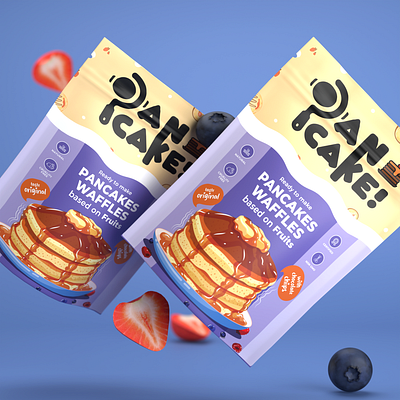 Pancake Pouch Packaging and 3D Rendering 3d pouch mockup berry cake dry fruit food packaging fruits orange pancake pouch pouch design purple strawberry