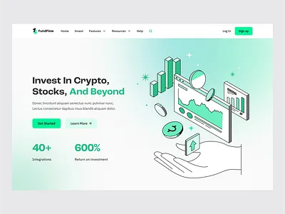 Financial Investment - Landing Page V4 2d bank crypto cryptocurrency design finance fintech graphic design illustration invest investing isometric landing page onepage stocks trader vector