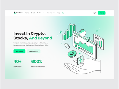 Financial Investment - Landing Page V4 2d bank crypto cryptocurrency design finance fintech graphic design illustration invest investing isometric landing page onepage stocks trader vector