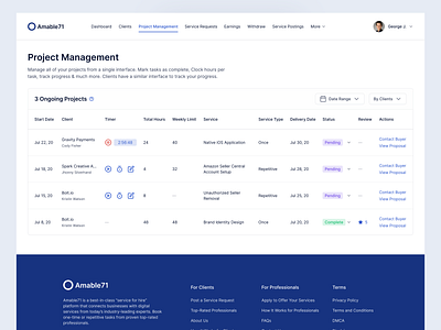 Project Management Page dashboard data table ios marchant page mobile app design mobile ui ux project management ui ux web apllication web application