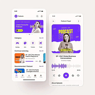 Podcast UI UX Design audio design app mobile app music music app podcast podcast ui ux design song app spotify ui design