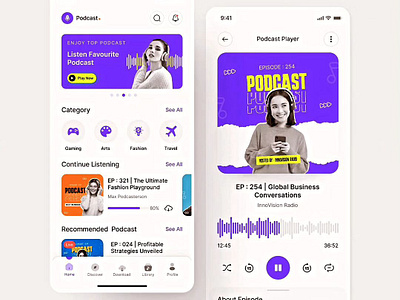 Podcast UI UX Design audio design app mobile app music music app podcast podcast ui ux design song app spotify ui design