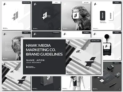 Hawk Marketing Brand Guide and Logo Design bird logo brand branding company logo corporate identity design designers eagle logo graphic design h logo h mark hawkbird hawklogo logo logo make marketing logo phonix logo vector visualidentity