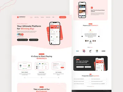Winning11-Fantasy Sports App Landing Page cashprizes dreamteam fantasygaming fantasyleague fantasysports home page landing page sportsappdesign sportsfantasy team teamcreation ui uiuxdesign userexperience ux web