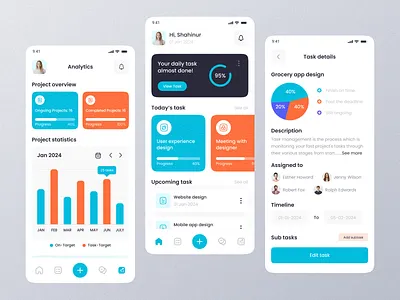 Task Management Mobile App app design daily task list management app popular design project management reminder schedule shahinurstk02 task app task list task management task manager time management app todo list tracker app ui design uiux design