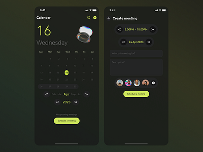 Calendar app visual design concept branding calendar app clean and minimal dark ui mobile app ui user experience ux visual design