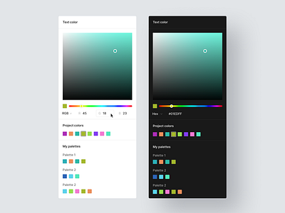 Color Picker Panel app cards clean color palette color picker color selection colour component dark mode interface minimal modern product product design saas simple software ui ux web app