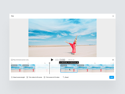 Trim/Crop Modals clean complex platform crop dashboard interaction interface minimal panel popup preview saas software timeline trim ui ux video video editing video track web app