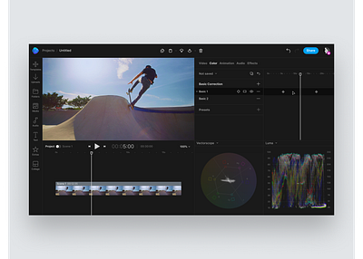 Color Correction Workspace app clean color correction complex dashboard dark interface editing editing platform interface keyframes minimal movie saas software timeline ui ux video video editing tool