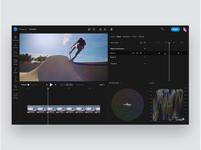 Color Correction Workspace app clean color correction complex dashboard dark interface editing editing platform interface keyframes minimal movie saas software timeline ui ux video video editing tool