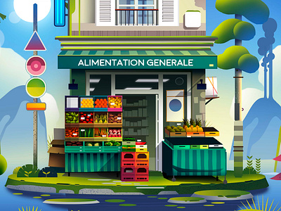 Alimentation générale adventure art fruits game grocerystore hanout illustration light ocean poster print store