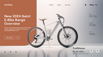 VoltRide E-Bike Landing Page 3d animation app bike branding design graphic design illustration logo modern ui motion graphics ui vector website