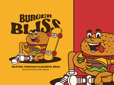 Burger Skate brand brand identity branding burger cartoon character classic cute design graphic design hamburger icon illustration logo mascot old style retro vector vintage