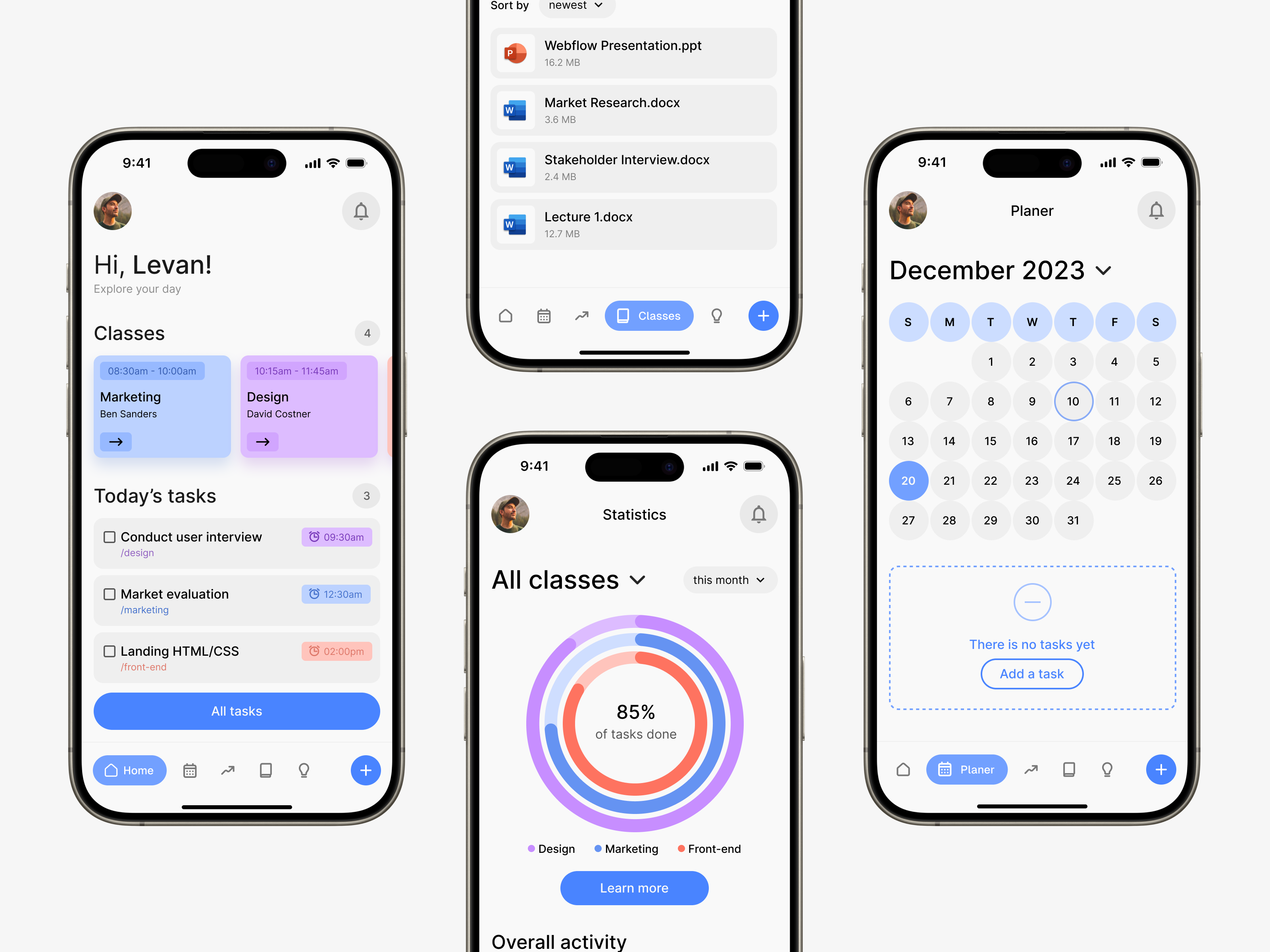 Study Planning Mobile App analytics app application calendar clean crm dashboard interface management management app minimalist mobile note planning product design schedule task task manager todo ui