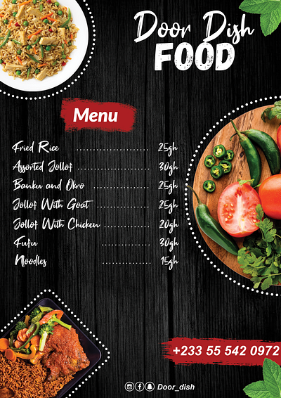 Food Menu for Door Dish Food graphic design