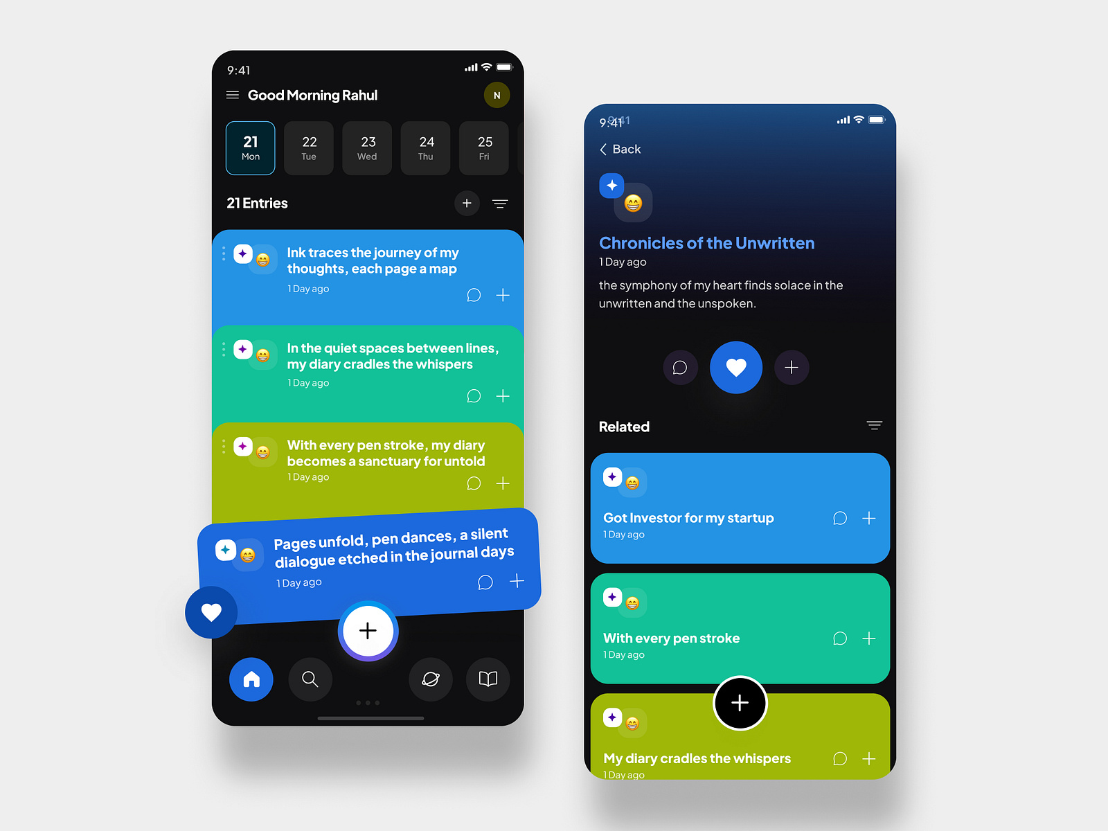 Personal Journal app UI by Rahul netha on Dribbble