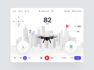 Drone Remote Control App app clean controller drone drone control drone dashboard futuristic gps interface map mi minimal navigation quadcopter remote control robot route simple ui ux