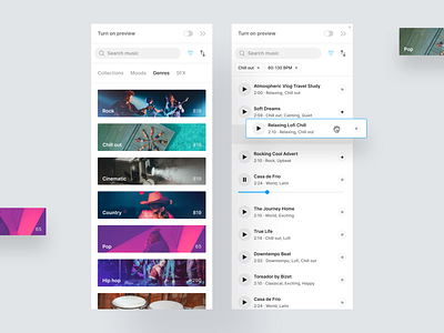 Elements Library Panel app brawse categories clean design design system explore filter interface minimal music tracks nav navigation panel product design search sidenav simple ui ux