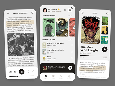 Reader and Voice Reading of Books Mobile App app books creative design illustration interface ios minimalism mobile product service startup ui