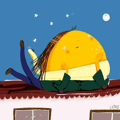 Egg in love with the moon 💞 design digital illustration graphic design illustration moon night procreate roof
