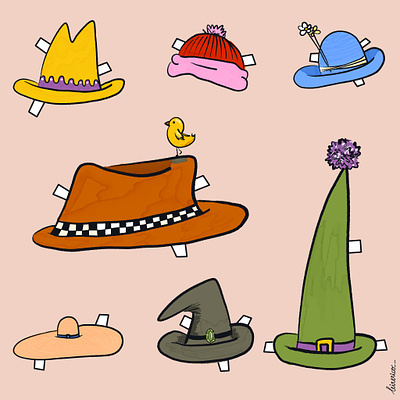 Hats 🐸 cut out clothes design digital illustration graphic design hats illustration paper doll procreate recortables