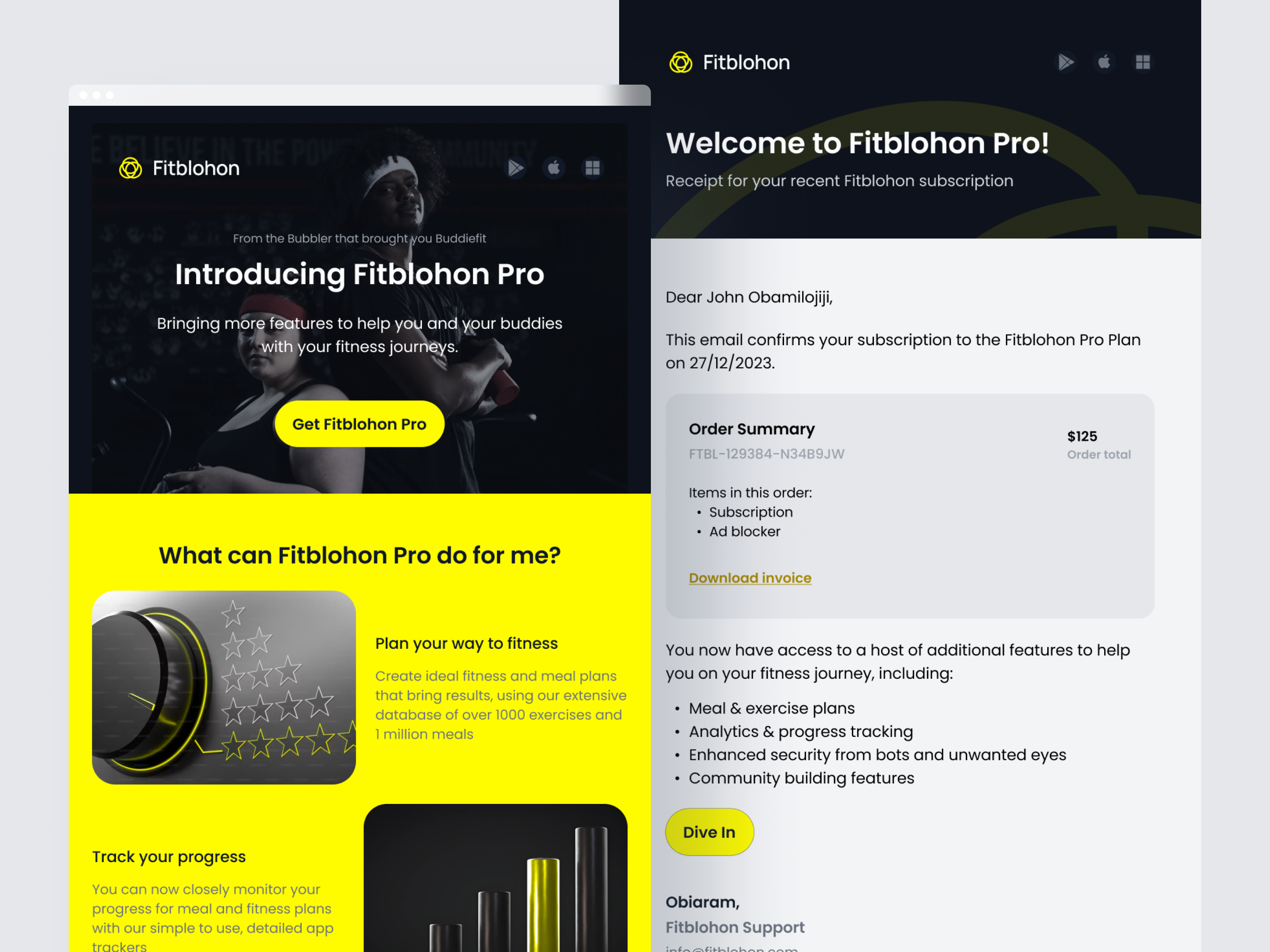 Email designs for a fitness app email email template fitness app product design ui design ux design visual design