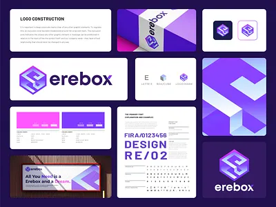 Modern Brand Identity design for Erebox blockchain brand guideline brand identity branding cube logo design illustration isometric logo letter e logo logo logo design logo designer logotype modern logo symbol visual identity
