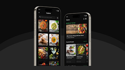 Cooking App app cooking cooking app dark mode explore home mobile mobile app recipe recipe app recipes ui ux