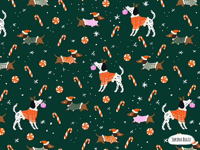 Festive Fur Friends Christmas Pattern Collection candy cane christmas cute cute dogs dalmatian daschound design dog green illustration illustrator kids pattern pattern pattern colletion pattern love photoshop pink stripes surface pattern design winter