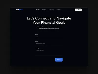Contact Page UI Design - Dark mode clean contact form contact page contact page design contact us page design finance website minimal modern simple ui website