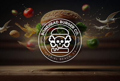 Bonehead Burger Co. burger logo creative creative logo custom logo logo design skull skull burger skull logo uniqe