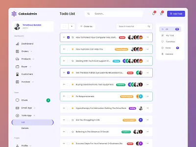 Todo List App - Admin Dashboard Bootstrap Template - CakeAdmin admin admin dashboard template admin panel admin theme bootstrap admin bootstrap theme cakeadmin design html template todo todo app todo list ui web app web design