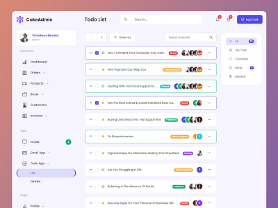 Todo List App - Admin Dashboard Bootstrap Template - CakeAdmin admin admin dashboard template admin panel admin theme bootstrap admin bootstrap theme cakeadmin design html template todo todo app todo list ui web app web design