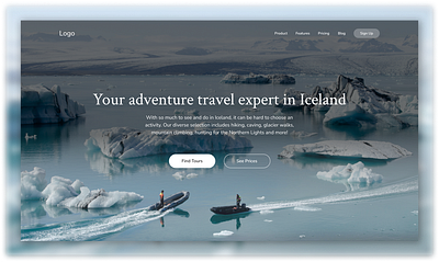 Hero shot for travel in Iceland hero shot landing page ui web design