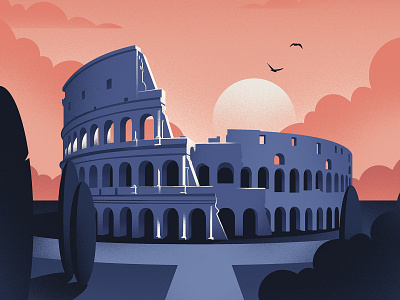 Rome Travel Poster adobe illustrator blue digital art flat illustration illustrator italy pink rome travel travel illustration travel poster vector vector art vector illustration