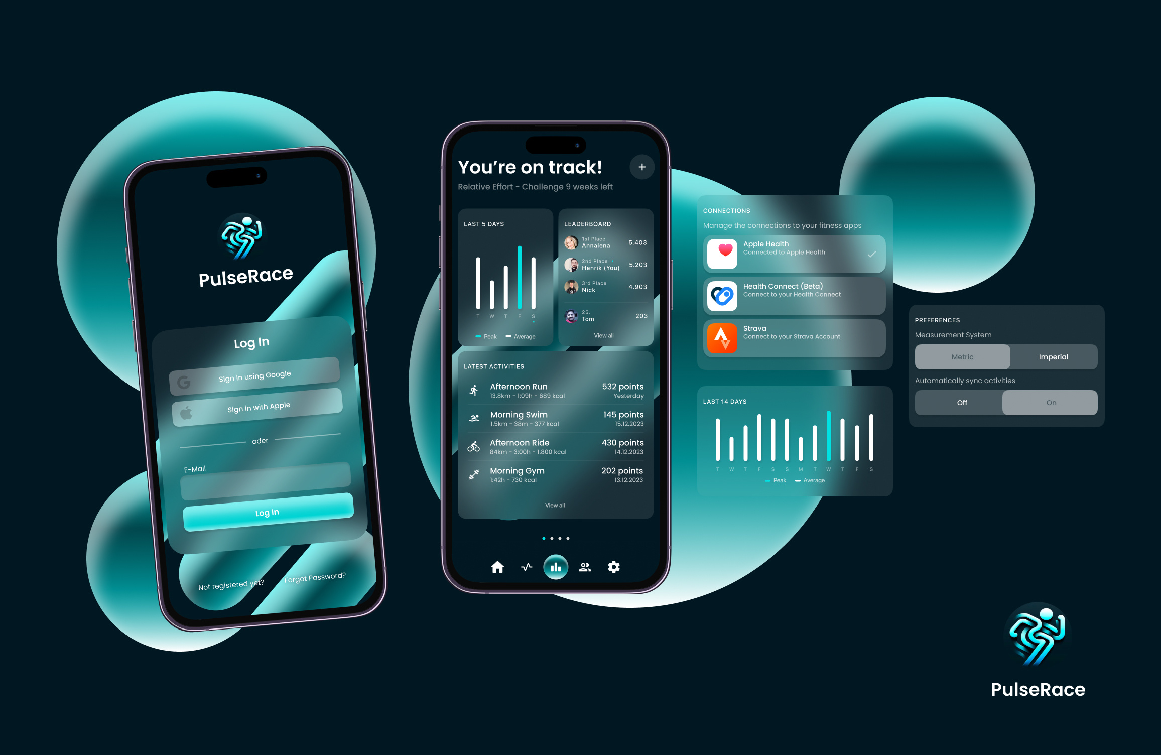 PulseRace - Fitness Challenge App app fitness flat glassmorphism ui