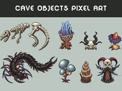 Free Top-Down Pixel Art Cave Objects 2d art asset assets cave fantasy game game assets gamedev illustration indie indie game object pixel pixelart pixelated rpg top down topdown topview