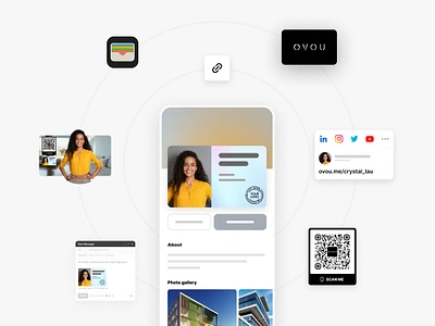 Versatile Sharing for OVOU Smart Business Card add to contact card design contact contact sharing corporate profile digital business card ecommerce minimalism mobile design mobile ui profile profile card profile design profile page share contact smart business card template ui uidesign web