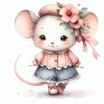 Cute mouse in a watercolor costume cute mouse graphic design logo