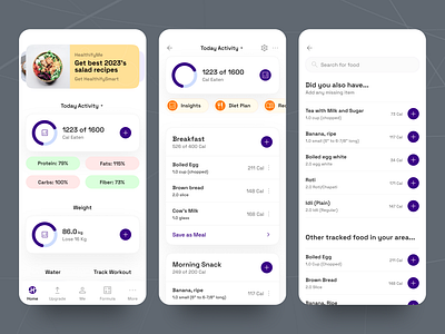 Healthifyme App Redesign. app design diet fitness graphic design health redesign ui