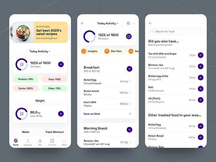 Healthifyme App Redesign by Parmjit Singh on Dribbble