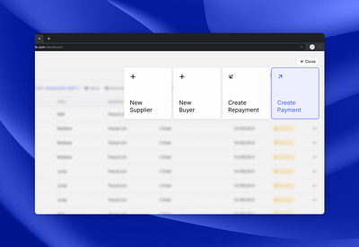 Finance action menu add app blue close create dashboard design desktop dropdown figma finance menu minimal payment product ui ux