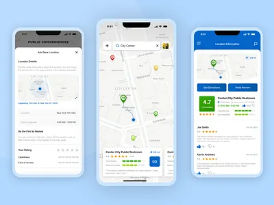 Find Nearby Utilities app design bathroom mobile deisgn ratings restrooms reviews ui design utilities