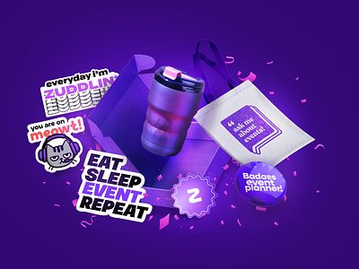 Zuddl - Event Marketer's Swag box branding graphic design merch merchandise saas sticker swag tote